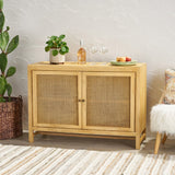 Christopher Knight Home® - Noble House - Gwendolyn Boho Handcrafted 2 Door Mango Wood Cabinet with Wicker Caning, Natural