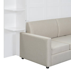 English Elm Queen Murphy Bed with Integrated Sofa Space Saving Fold Down Cabinet for Studio Living White LP000591AAK-1