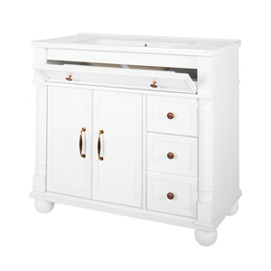 English Elm 35.6" Freestanding Bathroom Vanity with Roman Column Base and Ceramic Integrated Sink W1801S00009