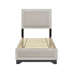 English Elm Contemporary Plush Upholstered Two-Tone Platform Twin Bed with Padded Headboard and Footboard, Sturdy Modern Frame Gray,White Oak 45.5 L x 31 W x 7 H B011S01822