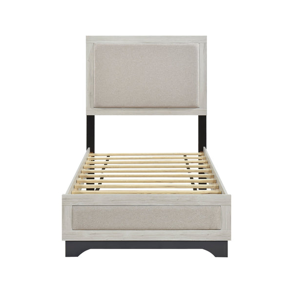 English Elm Contemporary Plush Upholstered Two-Tone Platform Twin Bed with Padded Headboard and Footboard, Sturdy Modern Frame Gray,White Oak 45.5 L x 31 W x 7 H B011S01822