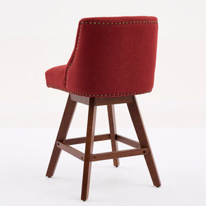 English Elm Counter Curved Back Swivel Barstool Set of 2 with Thick Foam & Steel Spring Cushion, 360° Rotation, 300lb Capacity WINE RED W1143P237898