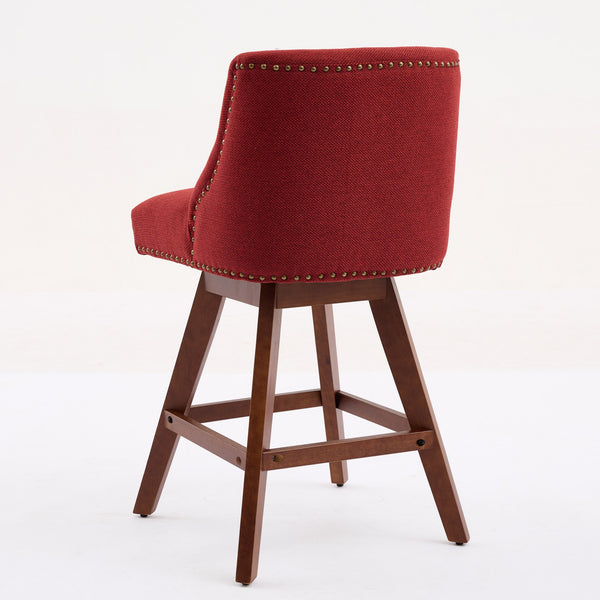 English Elm Counter Curved Back Swivel Barstool Set of 2 with Thick Foam & Steel Spring Cushion, 360° Rotation, 300lb Capacity WINE RED W1143P237898