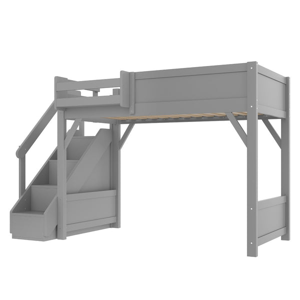 English Elm Twin Low Loft Bed Solid Pine Frame Kids Study Desk Blackboard Storage White Gray W1580S00467