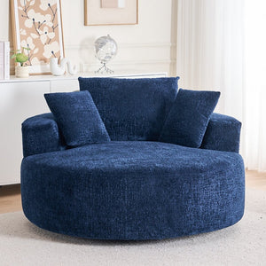 English Elm Round Swivel Barrel Chair Plush Chenille Upholstery Cozy Accent Seat for Any Room Blue W2915P338906