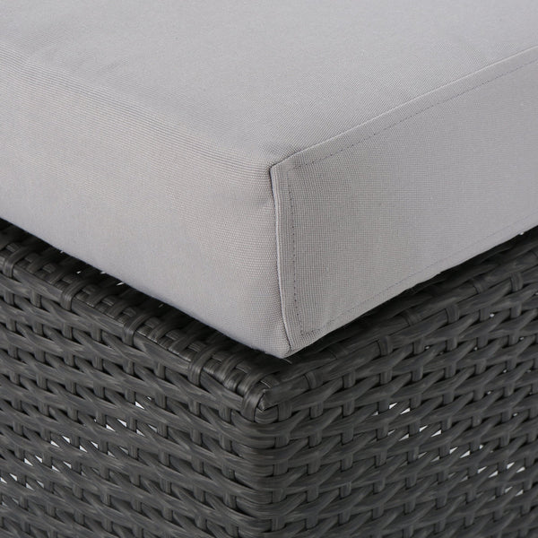 English Elm Christopher Knight Home® - SANTA modern SANTA ROSA 16 Grey+Silver PE Rattan Patio Ottoman with Iron Frame and Waterproof Fabric Cushion (17.5x13.75) 62570.00GRY