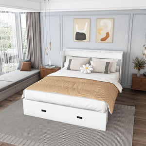 English Elm 57 Inch Murphy Bed Cabinet with Storage Drawers Charging Station and Rolling Casters White W509S00155