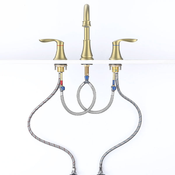 English Elm 2-Handle Brushed Gold Widespread Bathroom Sink Faucet With 360° Swivel Spout For Elegant Style T3177P277513