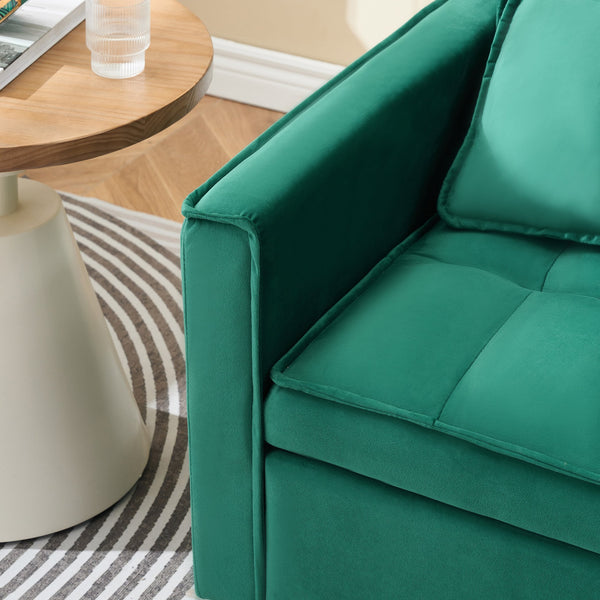 English Elm 55-inch Green velvet sofa bed with storage pockets, 2-seat convertible sleeper, solid wood frame, 500lb capacity W1658P239827