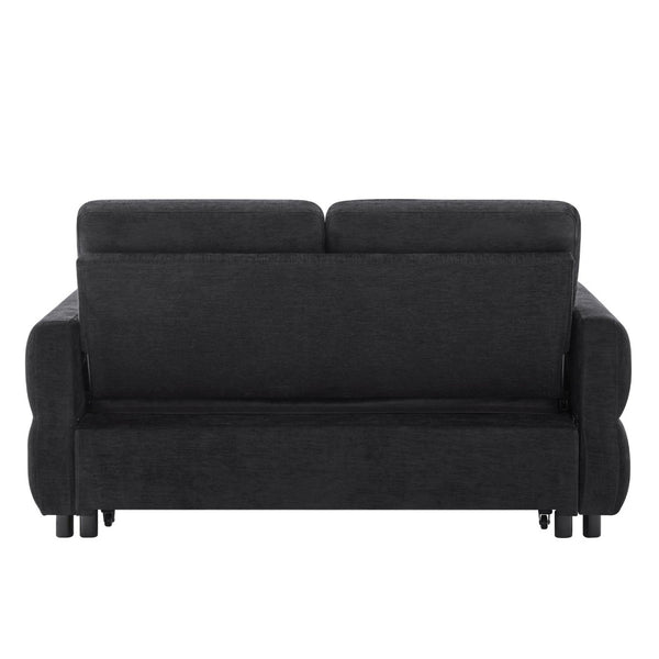 English Elm Convertible Chenille Sleeper Loveseat with Usb Ports and Reclining Backrest for Small Spaces Black N719P390439B