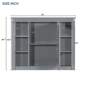 English Elm 36'' Bathroom Vanity with Sink and Mirror Cabinet, Modern MDF & Solid Wood Design, Ceramic Top, Soft-Close Doors Grey SW000115AAE-1