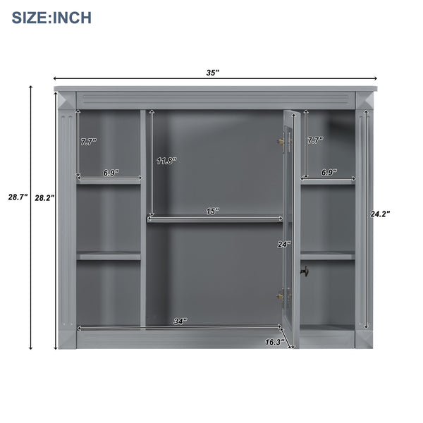 English Elm 36'' Bathroom Vanity with Sink and Mirror Cabinet, Modern MDF & Solid Wood Design, Ceramic Top, Soft-Close Doors Grey SW000115AAE-1