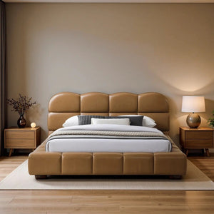 English Elm Roswell Vegan Leather King Platform Bed Biscuit Tufted Headboard Modern Bedroom B183S00211