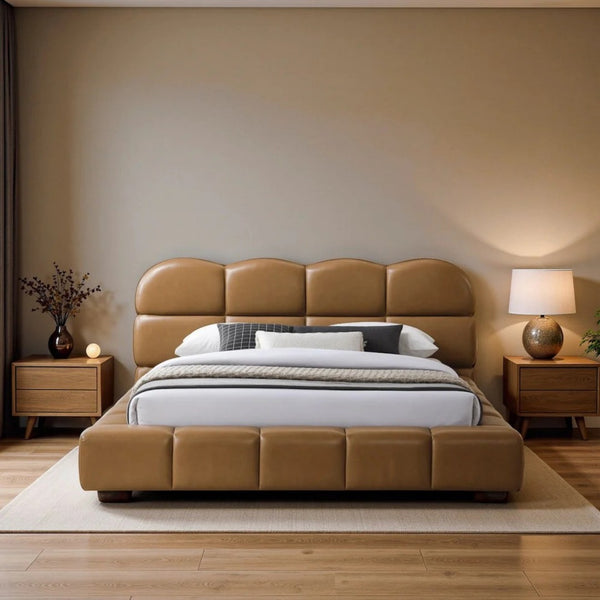 English Elm Roswell Vegan Leather King Platform Bed Biscuit Tufted Headboard Modern Bedroom B183S00211