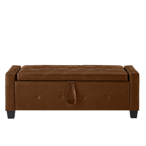 English Elm 48" Storage Ottoman Bench with Tufted Faux Leather Upholstery, Solid Wood Frame & 300lb Capacity Brown W1097P338778