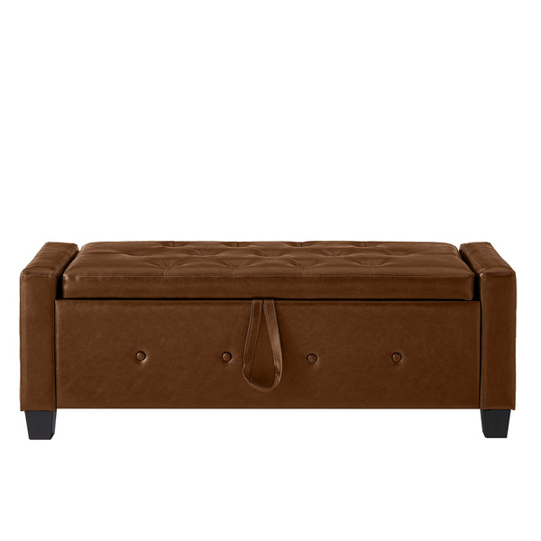 English Elm 48" Storage Ottoman Bench with Tufted Faux Leather Upholstery, Solid Wood Frame & 300lb Capacity Brown W1097P338778