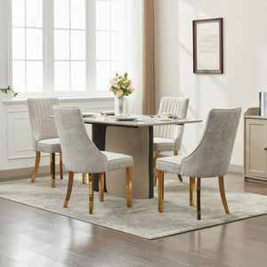 English Elm Rayon High Back Dining Chair Set with Plush Flocking Upholstery, Golden Stainless Legs, Comfort-Focused Design Beige W1143P293313