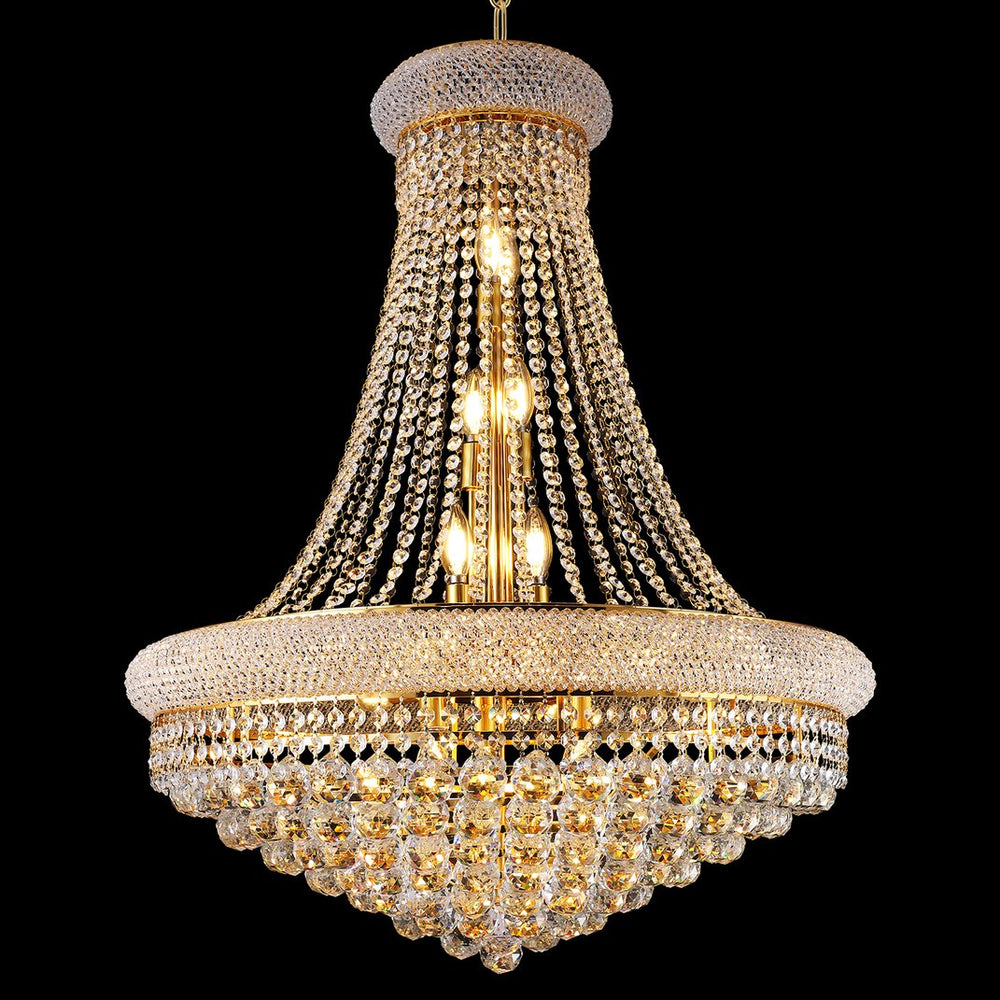 English Elm 28-Inch Gold Crystal Chandelier 15-Light French Empire Ceiling Light with 3000K LEDs, Dimmable Elegance W2869P411746