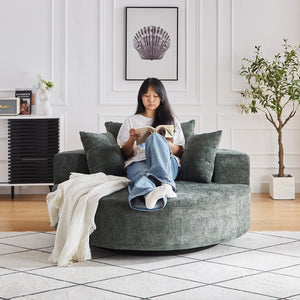 English Elm 55''L Chenille Foam Single Swivel Chair with Plush Backrest Pillow, 360° Smooth Recline for Living Room Lounge Comfort Green W834S00354