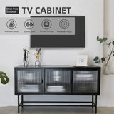 English Elm Retro Style Entertainment Center Tv Console Tv Stand With Enclosed Storage Display Cupboard Stylish Fluted Glass Tv Table With Wide Countertop Glass Doors Detachable Shelves (Old Sku:W68751720)