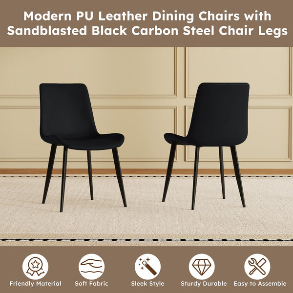 English Elm Modern PU Leather Dining Chairs with Carbon Steel Legs, Water-Resistant, 330lb Capacity, Set of 4 Black W2699P388294