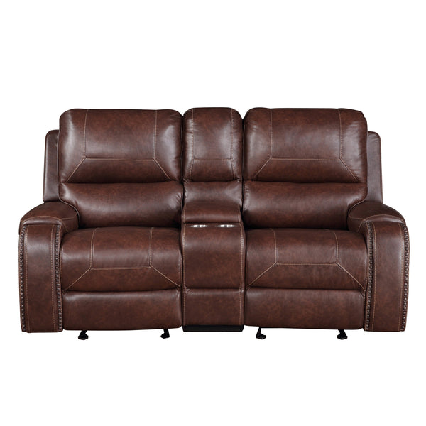 English Elm Steve Silver - Keily 3-Piece Manual Reclining Living Room Set in Dark Brown Faux Leather with USB Console and Swivel Recliner B081S00272