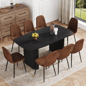 English Elm Table & 8 Chairs Set - Modern Black Wood Grain Mdf Dining Ensemble With Ergonomic Tech Fabric Comfort W1151S04153-GIGA