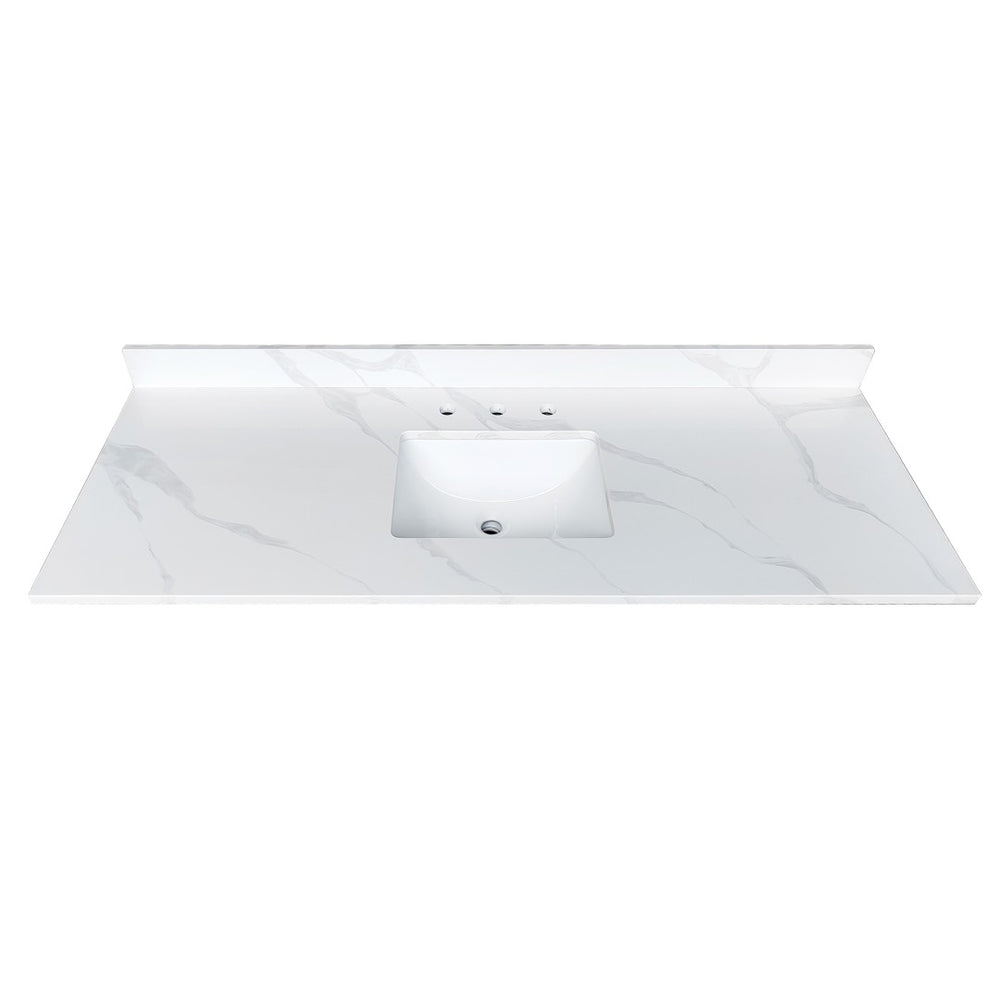 English Elm 61-inch Carrara Quartz Vanity Top Undermount Sink Backsplash Stain Resistant Bath W2699P459410