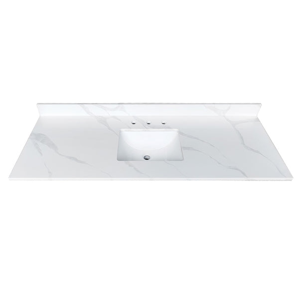 English Elm 61-inch Carrara Quartz Vanity Top Undermount Sink Backsplash Stain Resistant Bath W2699P459410