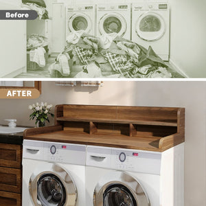 English Elm (58" Width) Walnut Finish Laundry Room Countertop Shelf Topper with Raised Edge and Divider W2641P446844