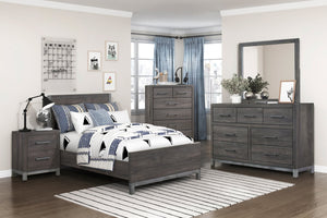 English Elm Modern Zephyr Queen Bed Low-Profile Panel Bed Dark Gray Faux Wood with Metal-Finish Accents, Sleek Brown Mix 45.5 L x 25.25 W x 5.75 H B011S01490
