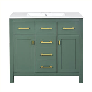 English Elm 72'' Modern Bathroom Vanity Set With Ceramic Sink, Ample Storage, Solid Wood Frame & Green Finish N710SS00011F