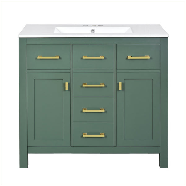 English Elm 72'' Modern Bathroom Vanity Set With Ceramic Sink, Ample Storage, Solid Wood Frame & Green Finish N710SS00011F