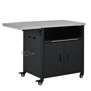 English Elm Outdoor Bbq Prep Cart Rolling Stainless Steel Grill Station with Foldable Work Surface Black N719P407404B