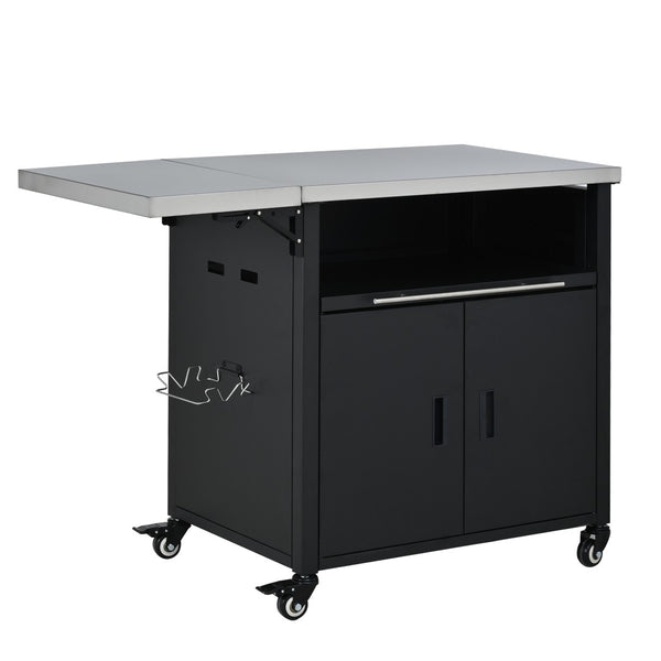 English Elm Outdoor Bbq Prep Cart Rolling Stainless Steel Grill Station with Foldable Work Surface Black N719P407404B