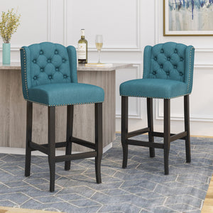 English Elm Christopher Knight Home® - Vienna Tufted Wingback Counter Stools Set of 2 — Button-Tufted Fabric, Nailhead Trim, Rubberwood Frame Teal 64856.00T