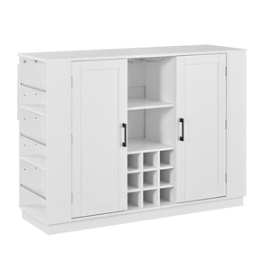 English Elm U_style Compact Kitchen Island with Drop Leaf Power Outlet Wine Rack Stemware Storage White N711P437715K