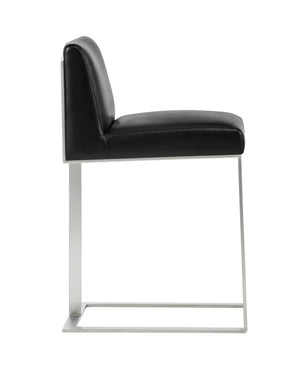 Sunpan Dean Bar Stool with Exposed Brass Frame and Luxurious Bonded Leather for Stylish Spaces Stainless Steel / Cantina Black