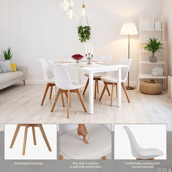 English Elm Set of Four Pu Leather Dining Chairs with Tapered Wood Legs Medieval Modern Style White W3851P457787