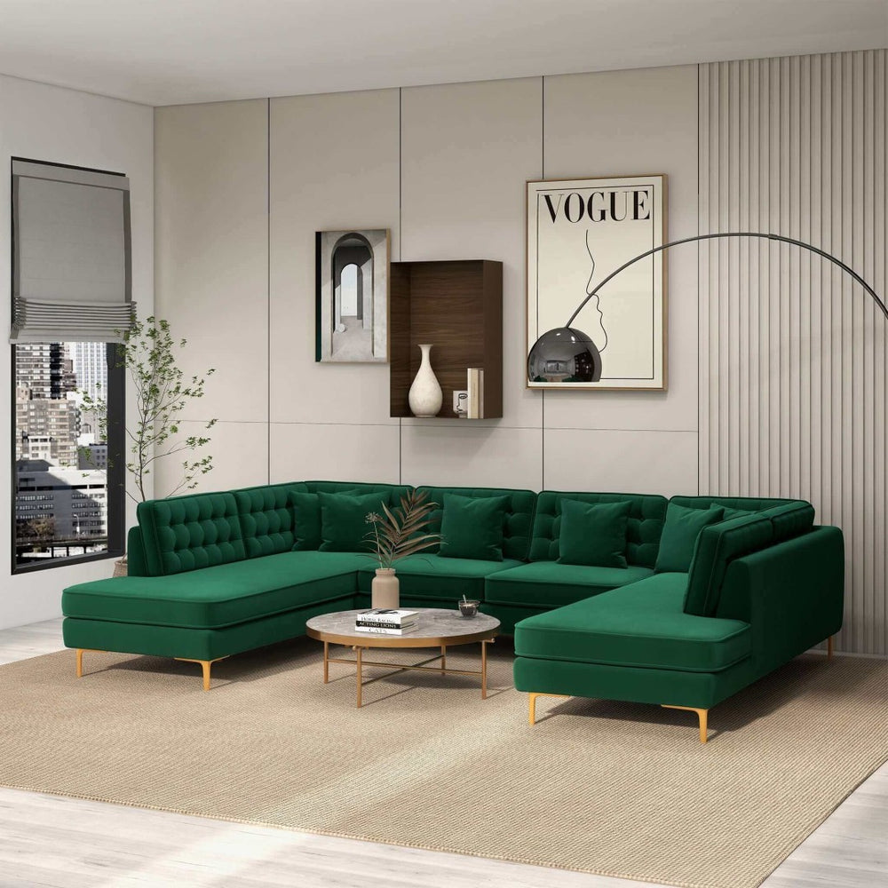 English Elm Brooke Velvet U-shaped Sectional Sofa with Block Legs for Spacious Living Rooms B183S00064