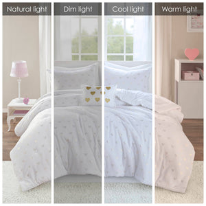 English Elm 3 Pcs Twin/Twin Xl Metallic Printed Plush Comforter Set - Chic White/Gold With Decorative Pillow B035P319889