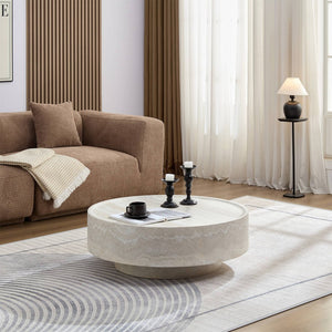 English Elm Round Fiberglass Coffee Table Sculptural Minimalist Design for Modern Living Rooms W2085P374193