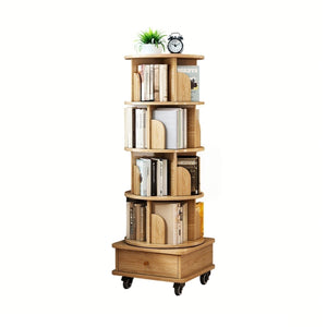 English Elm 5 Tier Rotating Bookshelf Tower with Curved Edges, 360° Smooth Spin, Stable Double-Layer Base, Space-Saving Storage Oak W3204P293695