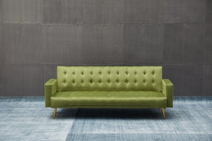 English Elm Sofa Bed Velvet Upholstered Convertible with Gold Metal Legs for Studio Spaces Army Green B205P246432