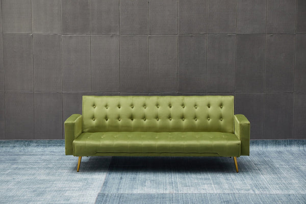 English Elm Sofa Bed Velvet Upholstered Convertible with Gold Metal Legs for Studio Spaces Army Green B205P246432
