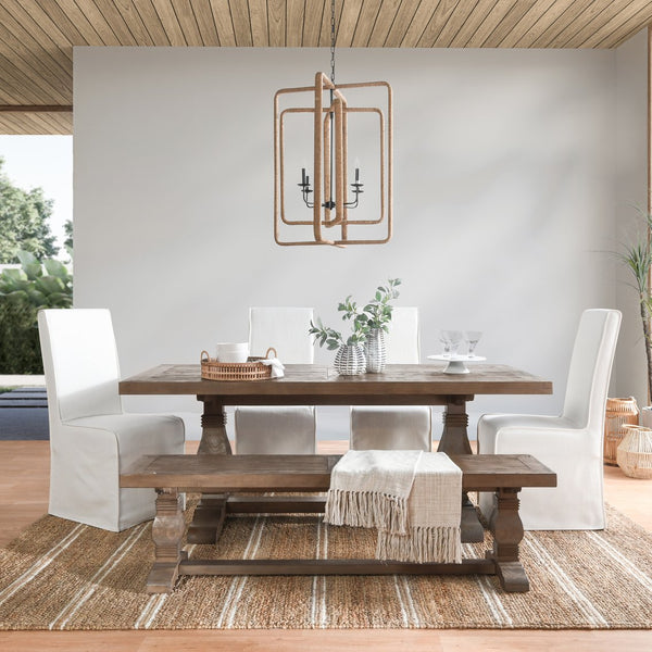 English Elm Caleb 78" Rustic Farmhouse Dining Table in Distressed Antique Brown Solid Pine Hand-Finished Elegance B2723S00003