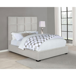 English Elm Frances Beige Tufted Queen Panel Bed – Luxurious Velvet Upholstered Frame For Modern Bedrooms B062S01098