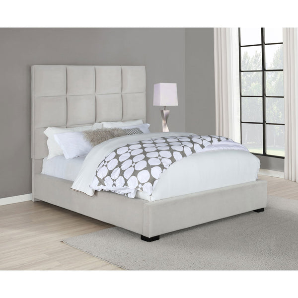 English Elm Frances Beige Tufted Queen Panel Bed – Luxurious Velvet Upholstered Frame For Modern Bedrooms B062S01098