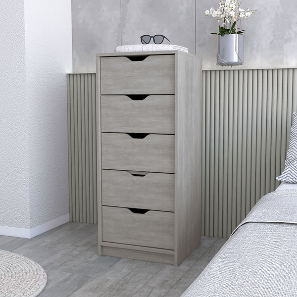 English Elm Dillon Concrete Gray Narrow 5-Drawer Dresser, Tall 17.7" Wide Space-Saving Storage Chest, RTA B128P176102