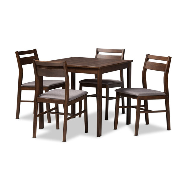 Baxton Studio Baxton Studio Lovy 5-Piece Modern Dining Set with Upholstered Chairs for Small Spaces and Style Gray Lovy Dining Set-Grey/Dark Walnut
